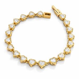 NEW 18K GOLD PLATED HEART TENNIS BRACELET – TIMELESS LOVE